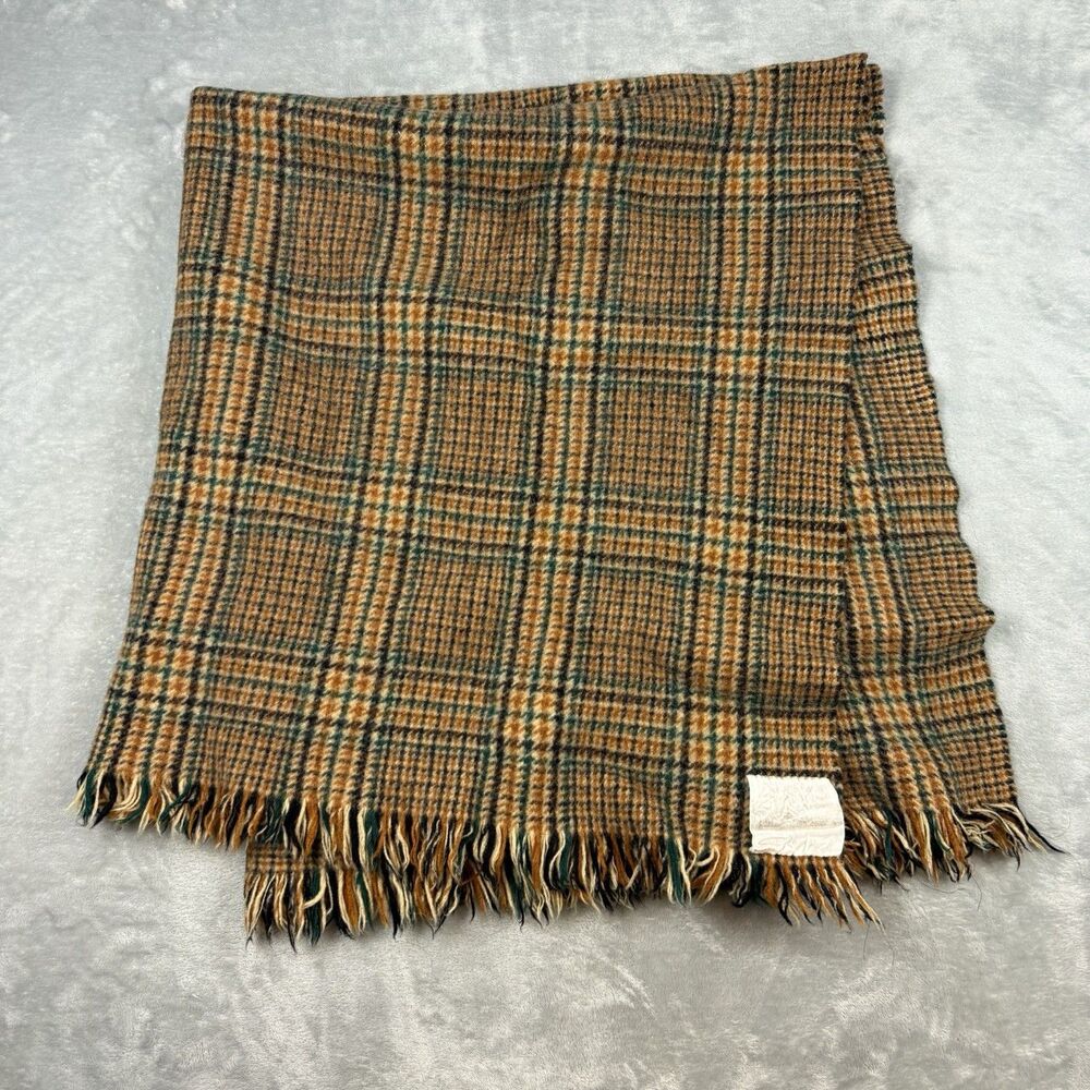 Vintage Scottish Plaid Wool Blanket Throw Pure New Wool Scotland 47x51 Fringe